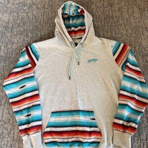 Hooey Serape Hoodie XXL Gray Turquoise Southwest Aztec Pullover Excellent